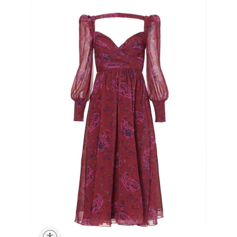 B39 Badgley Mischka‎ Midi Dress Womens 4 Floral Long Sleeve Wedding Guest Garden